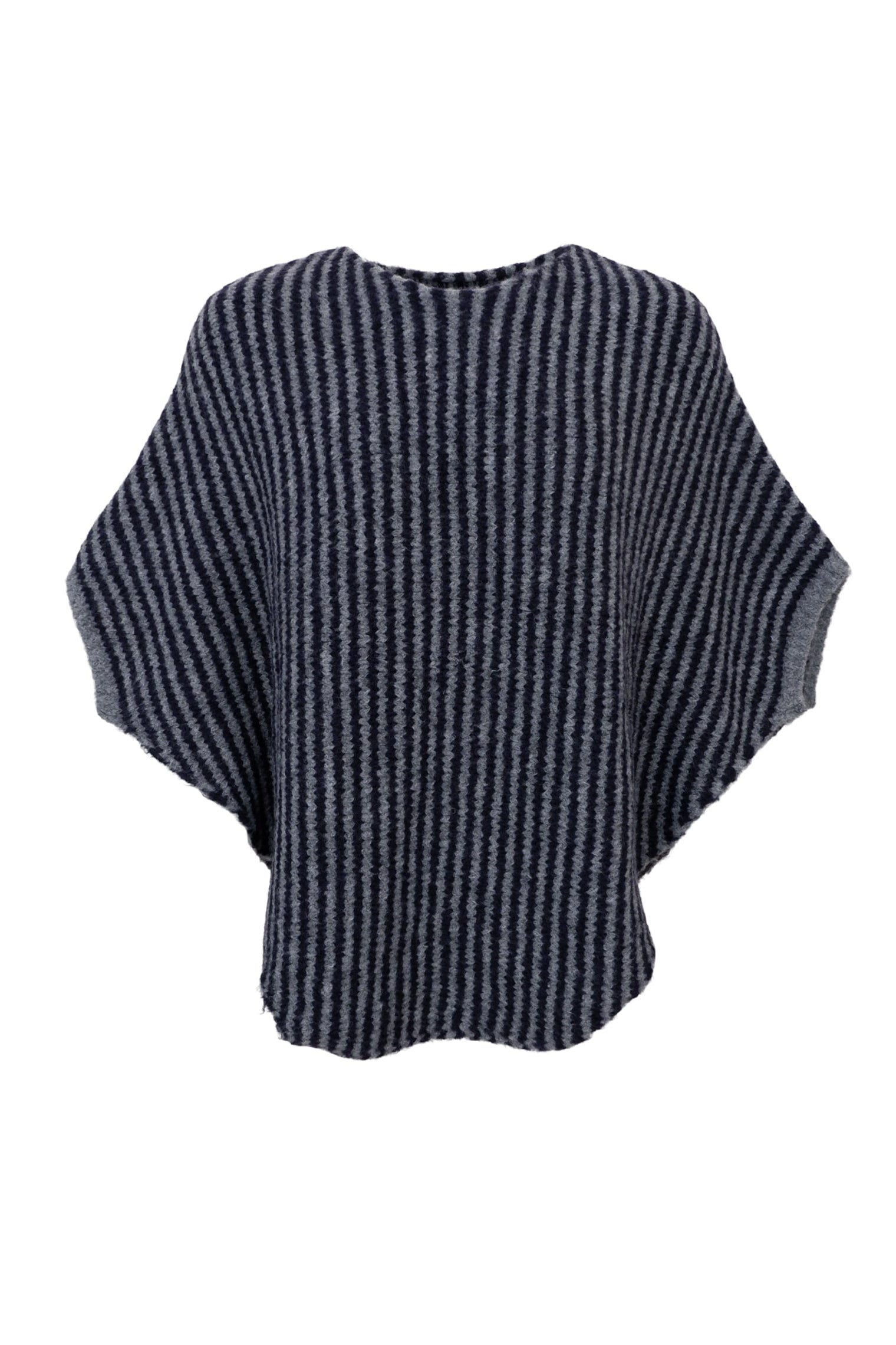 BCPELLA Streifenponcho - Marineblau/Grau