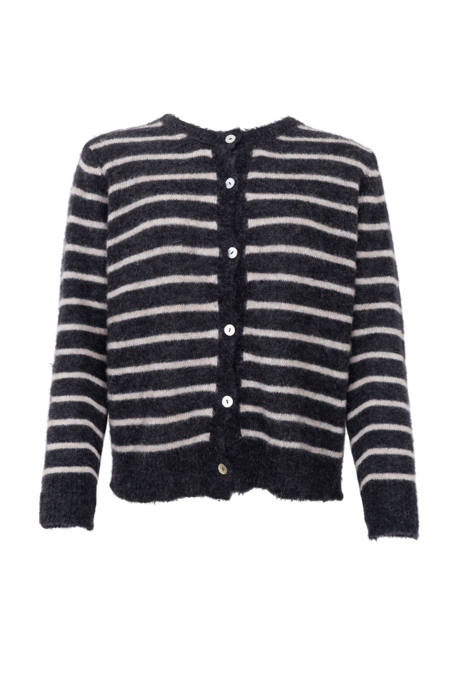 BCDELL gestreifte Strickjacke – Dunkelgrau