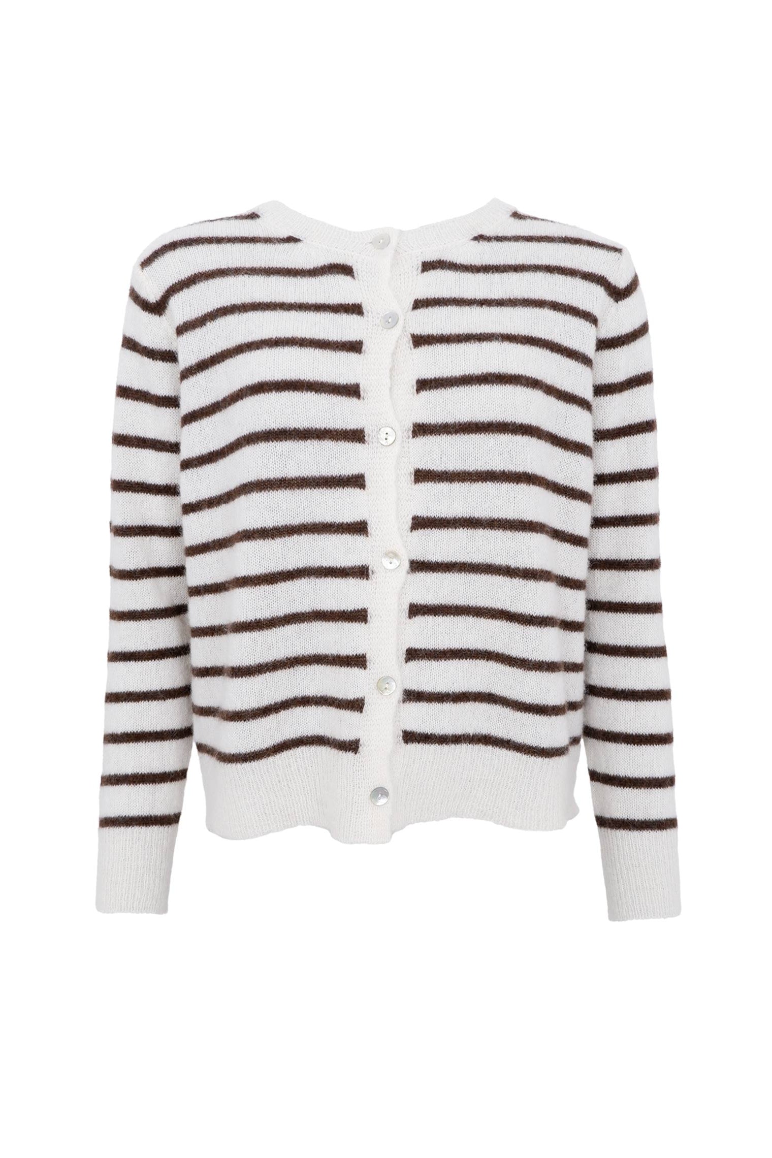 BCDELL gestreifte Strickjacke – Off-White