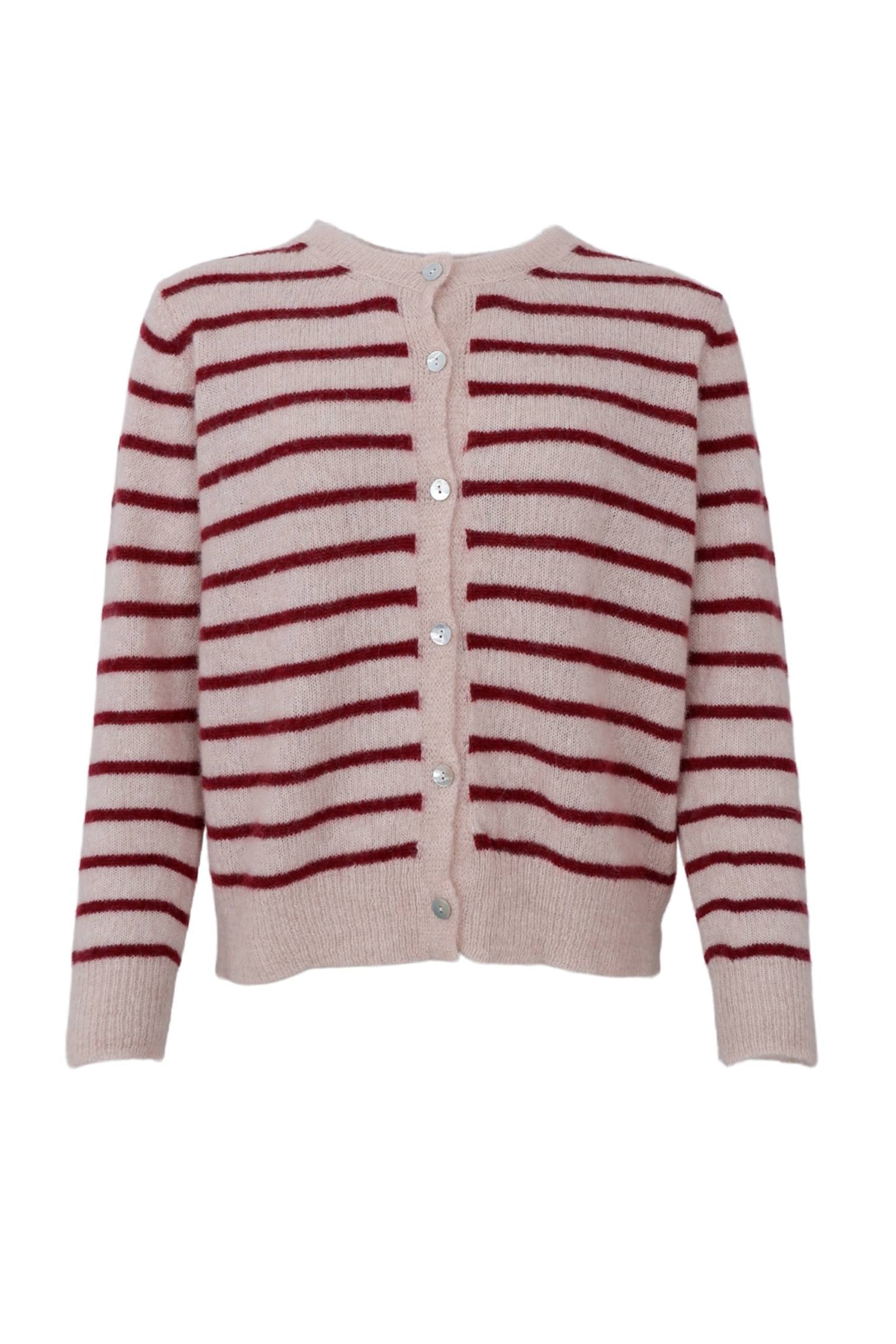 BCDELL gestreifte Strickjacke - Weinrot