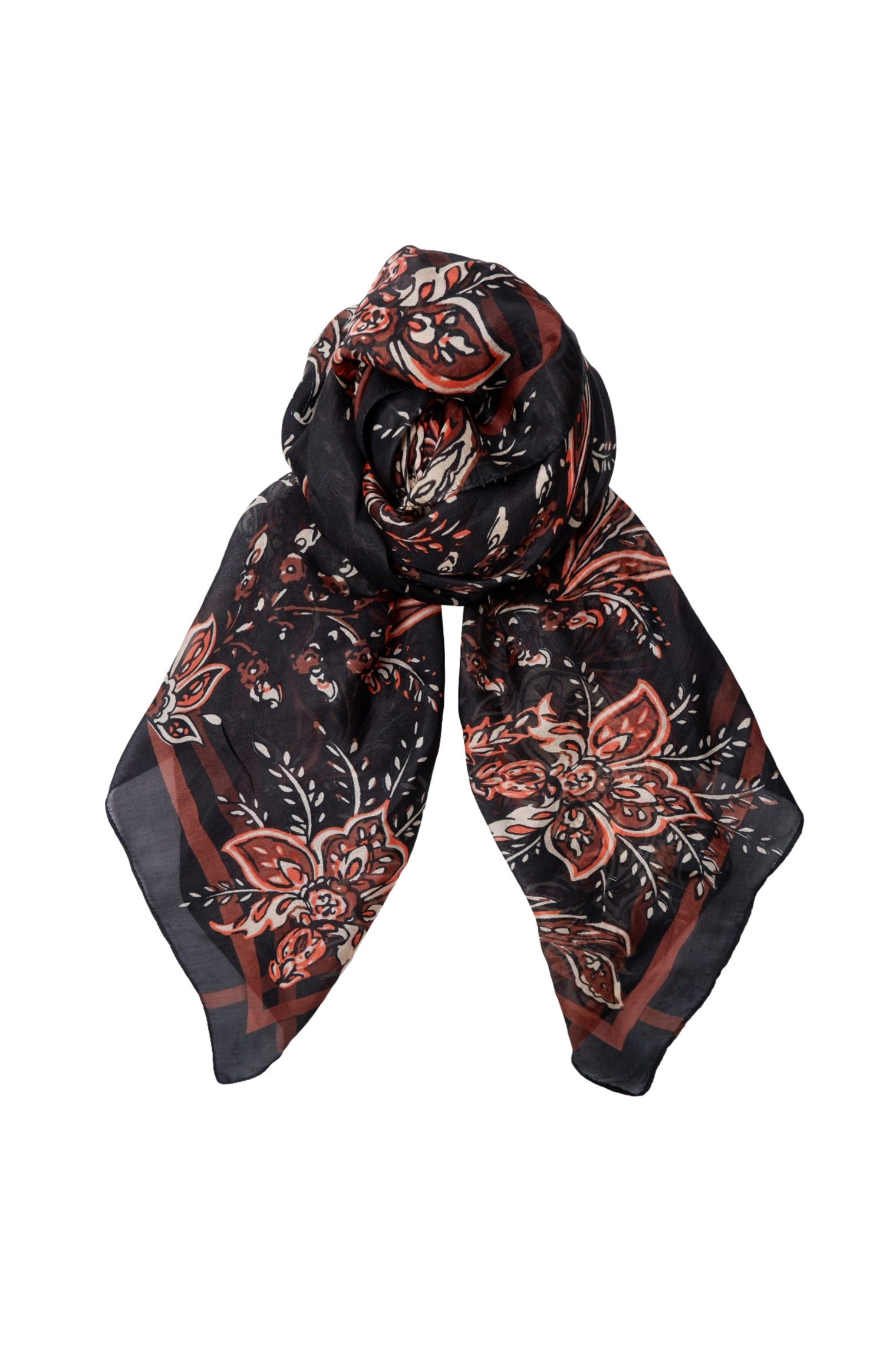 BCKIRSTINE silk scarf - Black Paisley - Black Colour