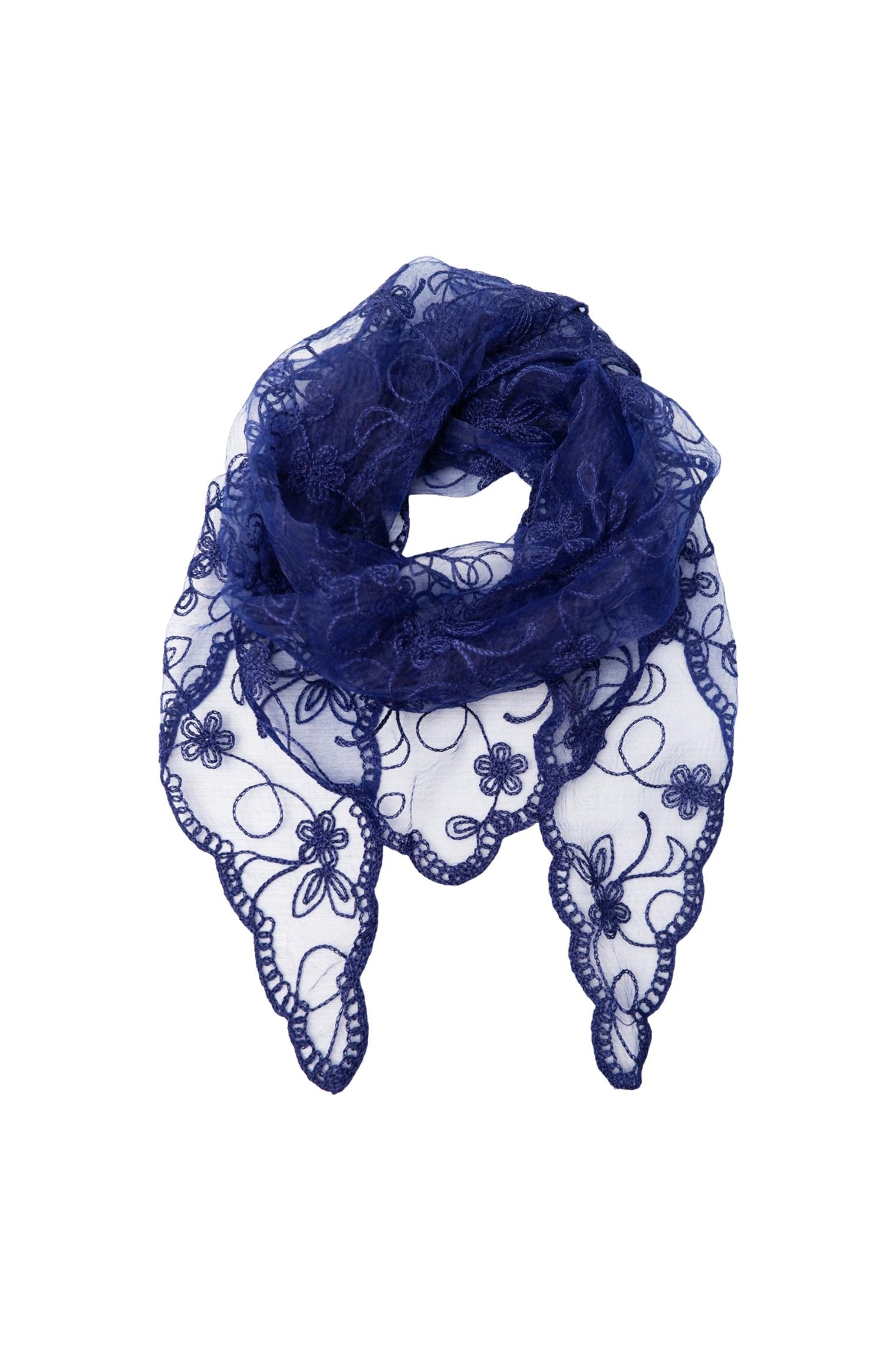 BCDANIELLA Dreieckiger Spitzenschal - Marineblau