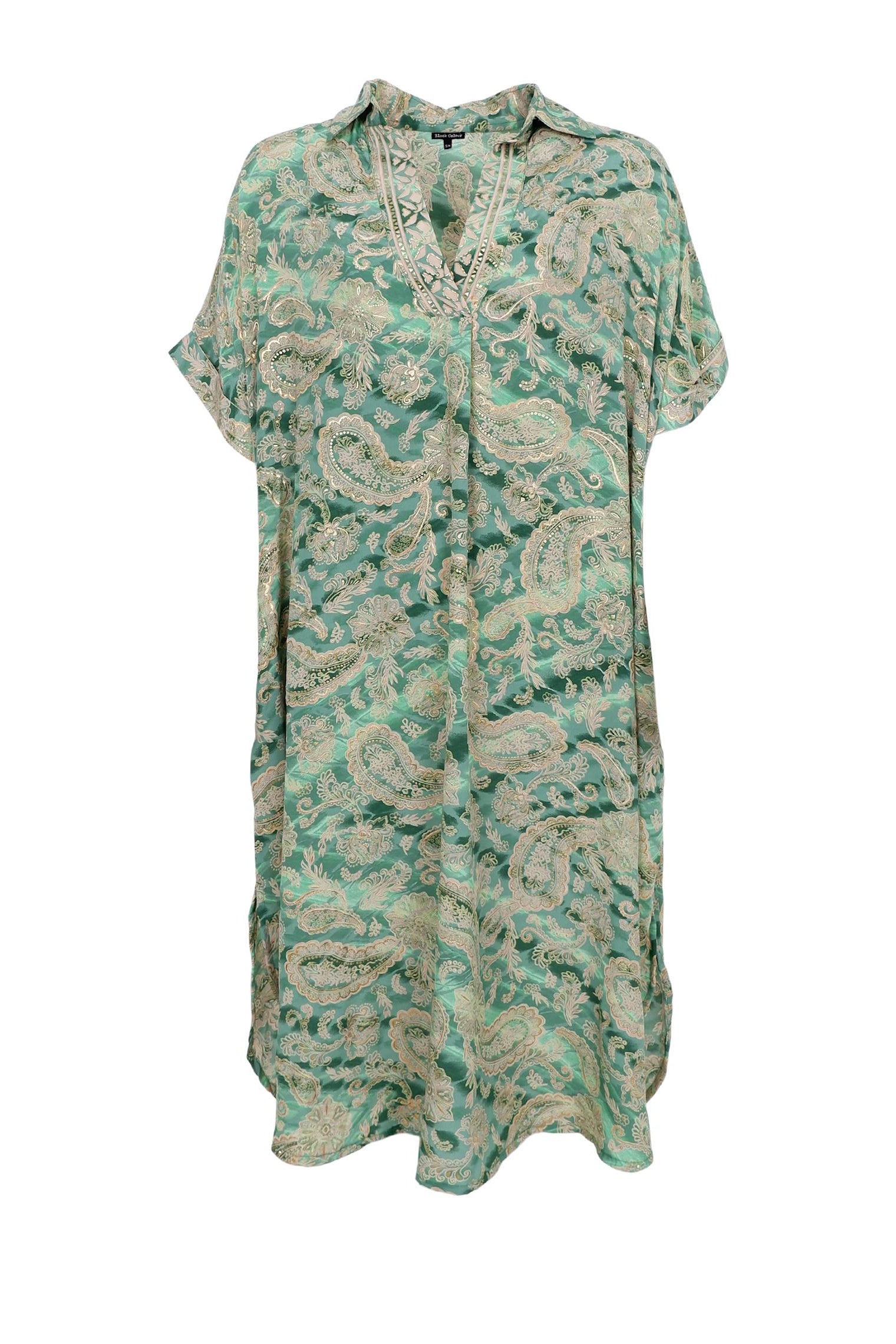 BCLUNA s/s kaftan tunic - Floral Green - Black Colour