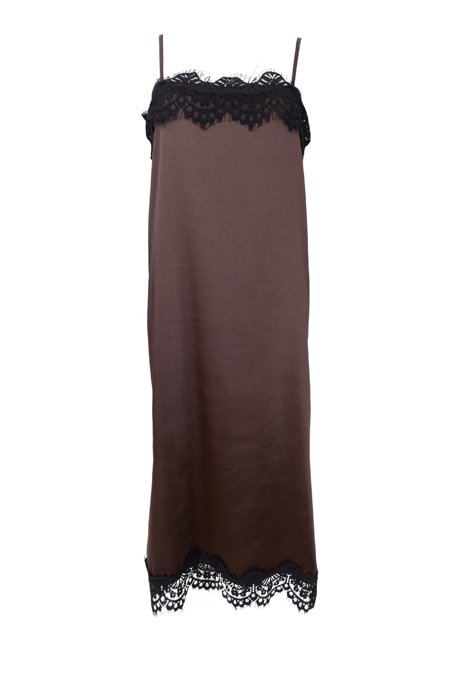 BCEVIE Spitzenträgerkleid - Kaffee