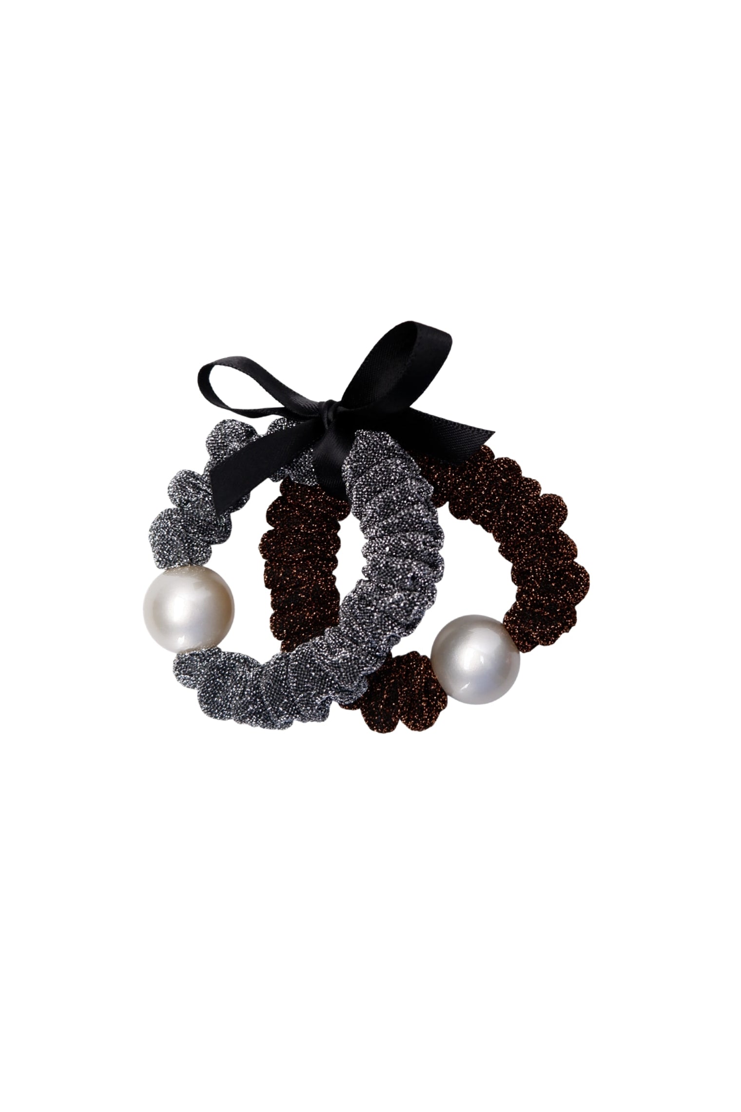 BCHAVEN Mini-Scrunchie, 2er-Set - Braun/Silberfarben