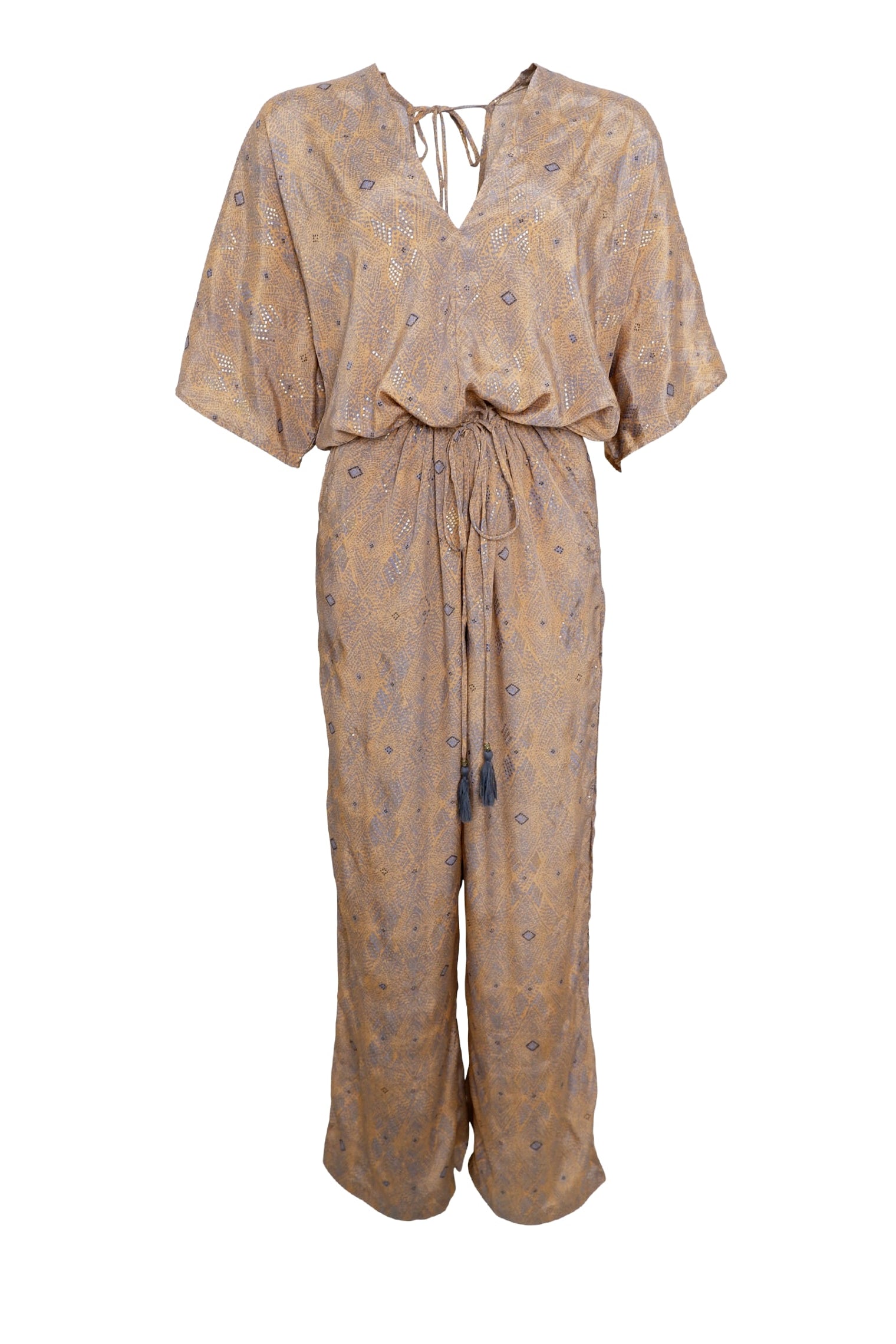 BCLUNA double v-neck jumpsuit - Argyle Sand - Black Colour