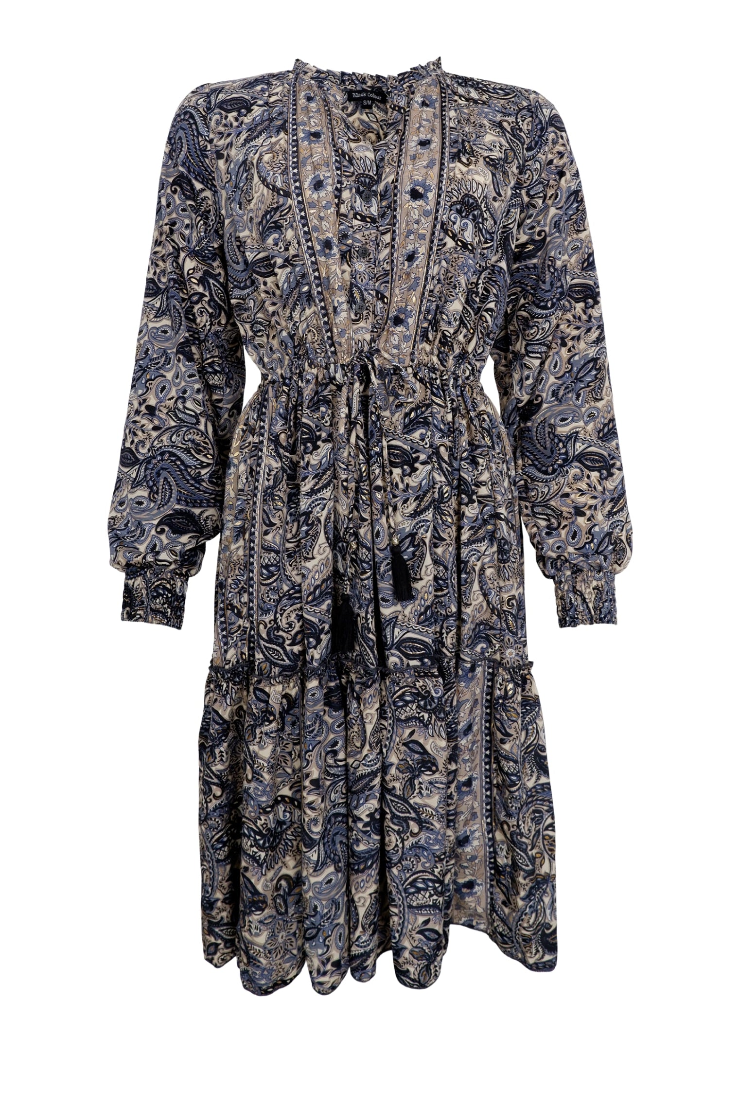 BCLUNA Rose boho short dress - Slate Grey - Black Colour