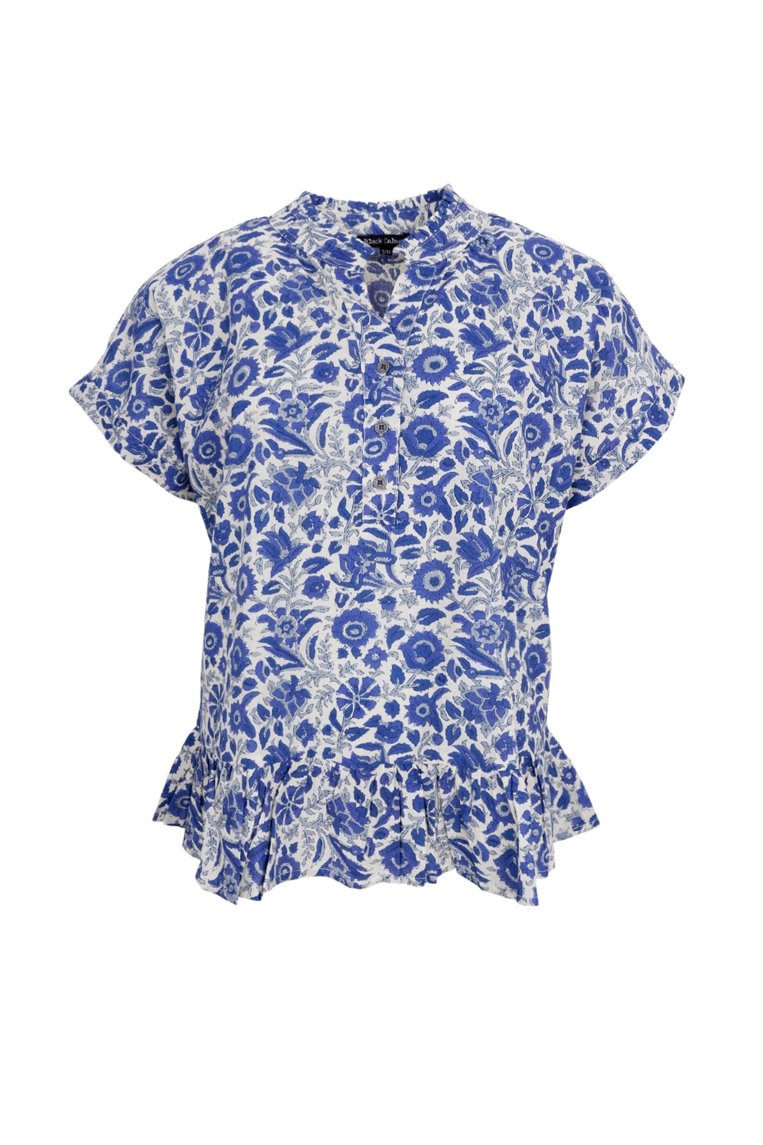 BCFLORA Ruffle s/s blouse - Royal Blue - Black Colour