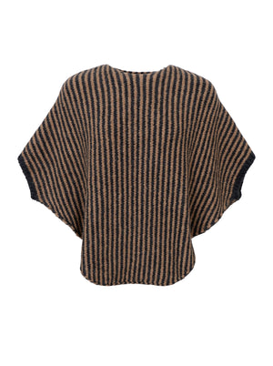 BCPELLA Streifenponcho – Latte/Dunkelgrau