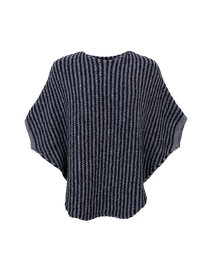 BCPELLA Streifenponcho - Marineblau/Grau