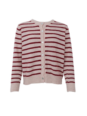 BCDELL gestreifte Strickjacke - Weinrot