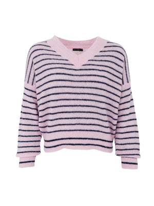 BCDELL gestreifter V-Ausschnitt-Pullover – Rose