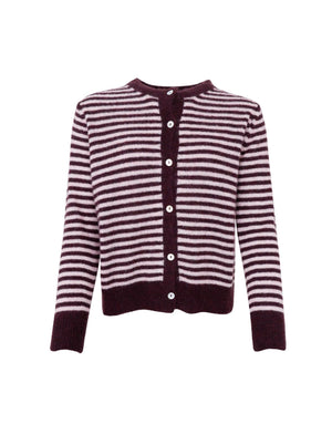 BCDELL gestreifter Strickcardigan - Plum
