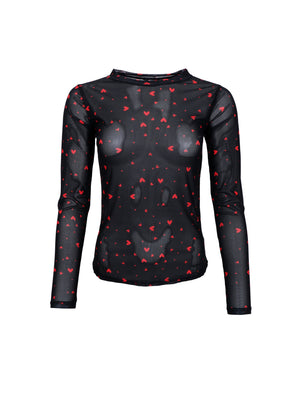 BCANNIE Netzbluse - Schwarz Rotes Herz