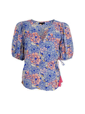 BCLUNA Wickelbluse mit Puffärmeln – Blütenblau