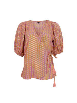 BCLUNA Wickelbluse mit Puffärmeln – Pink Diamond