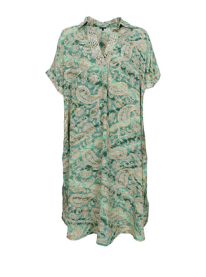 BCLUNA s/s kaftan tunic - Floral Green - Black Colour