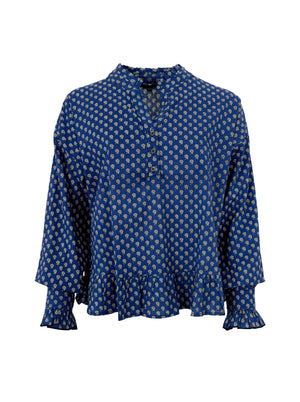 BCFLORA Ruffle blouse - Blue Floral - Black Colour