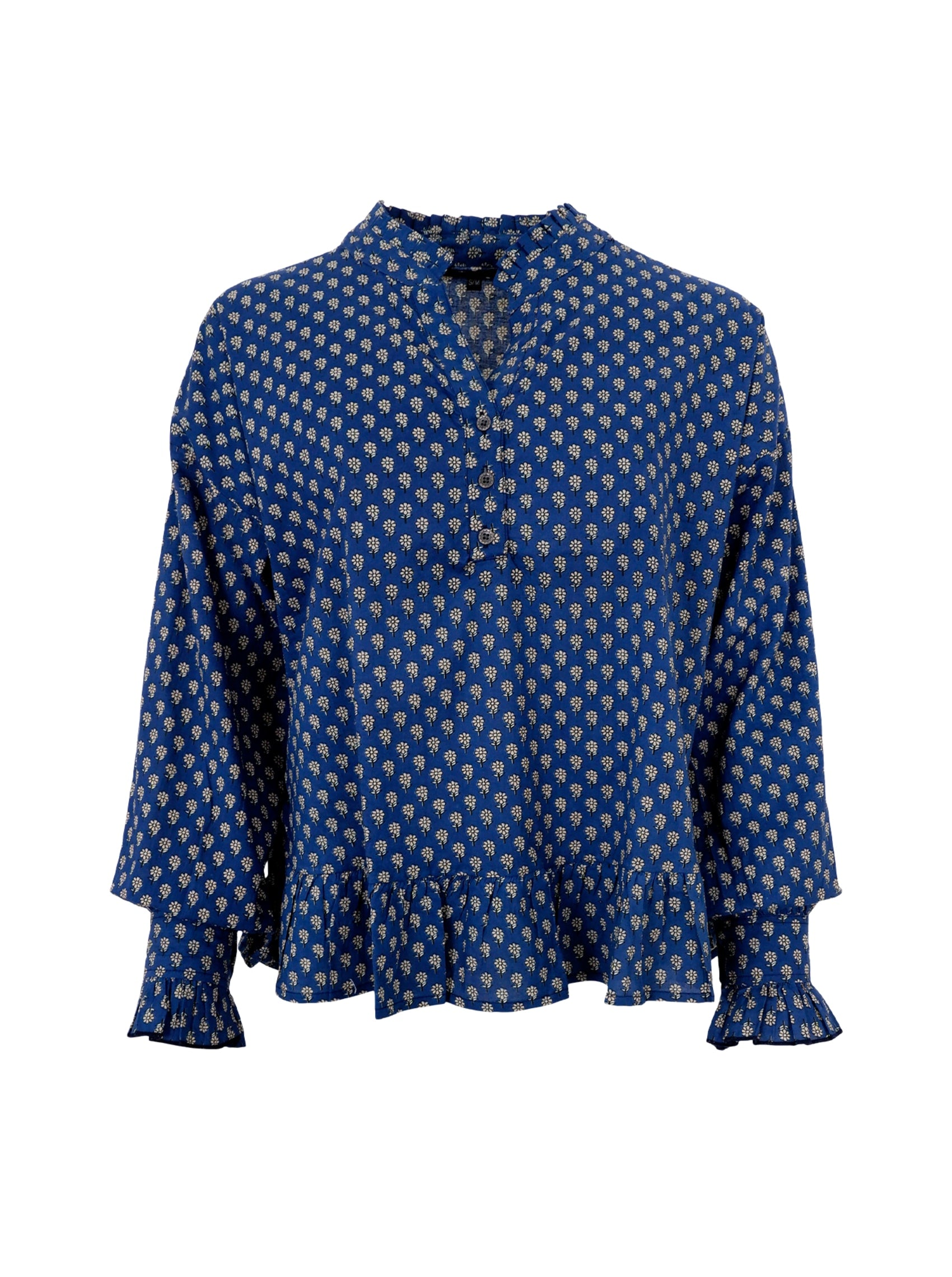 BCFLORA Ruffle blouse - Blue Floral - Black Colour