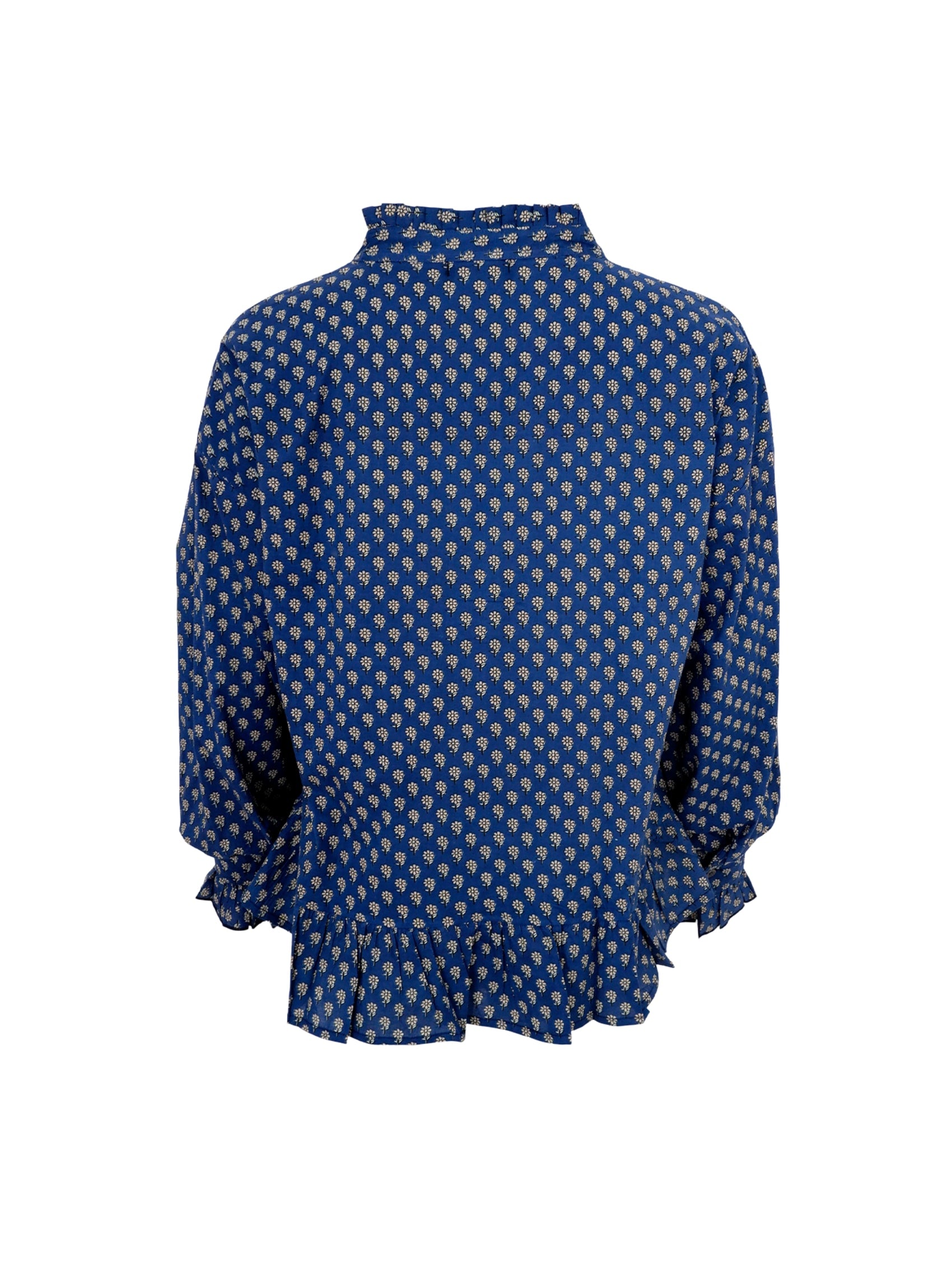 BCFLORA Ruffle blouse - Blue Floral - Black Colour