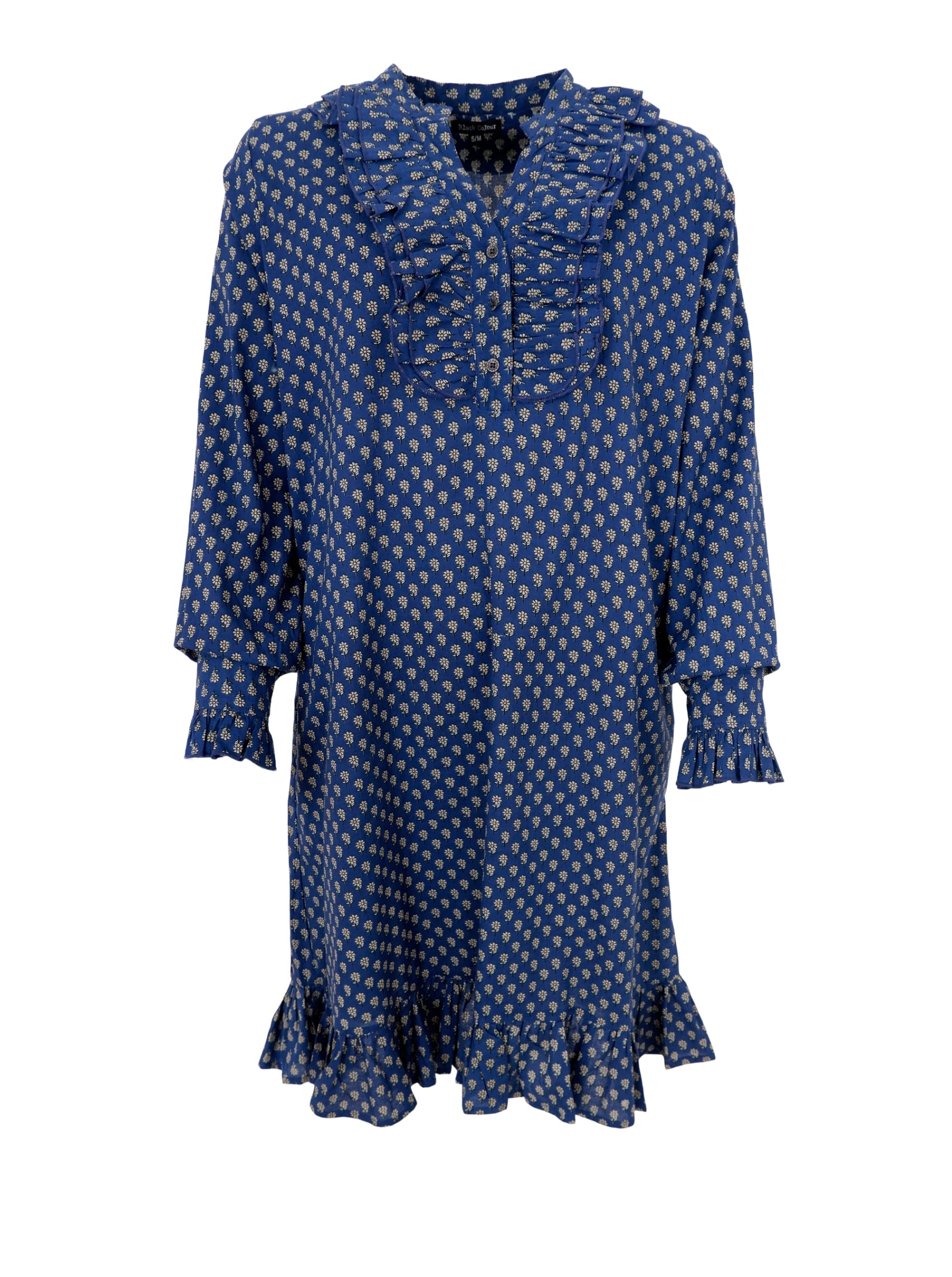 BCFLORA Ruffle dress - Blue Floral - Black Colour