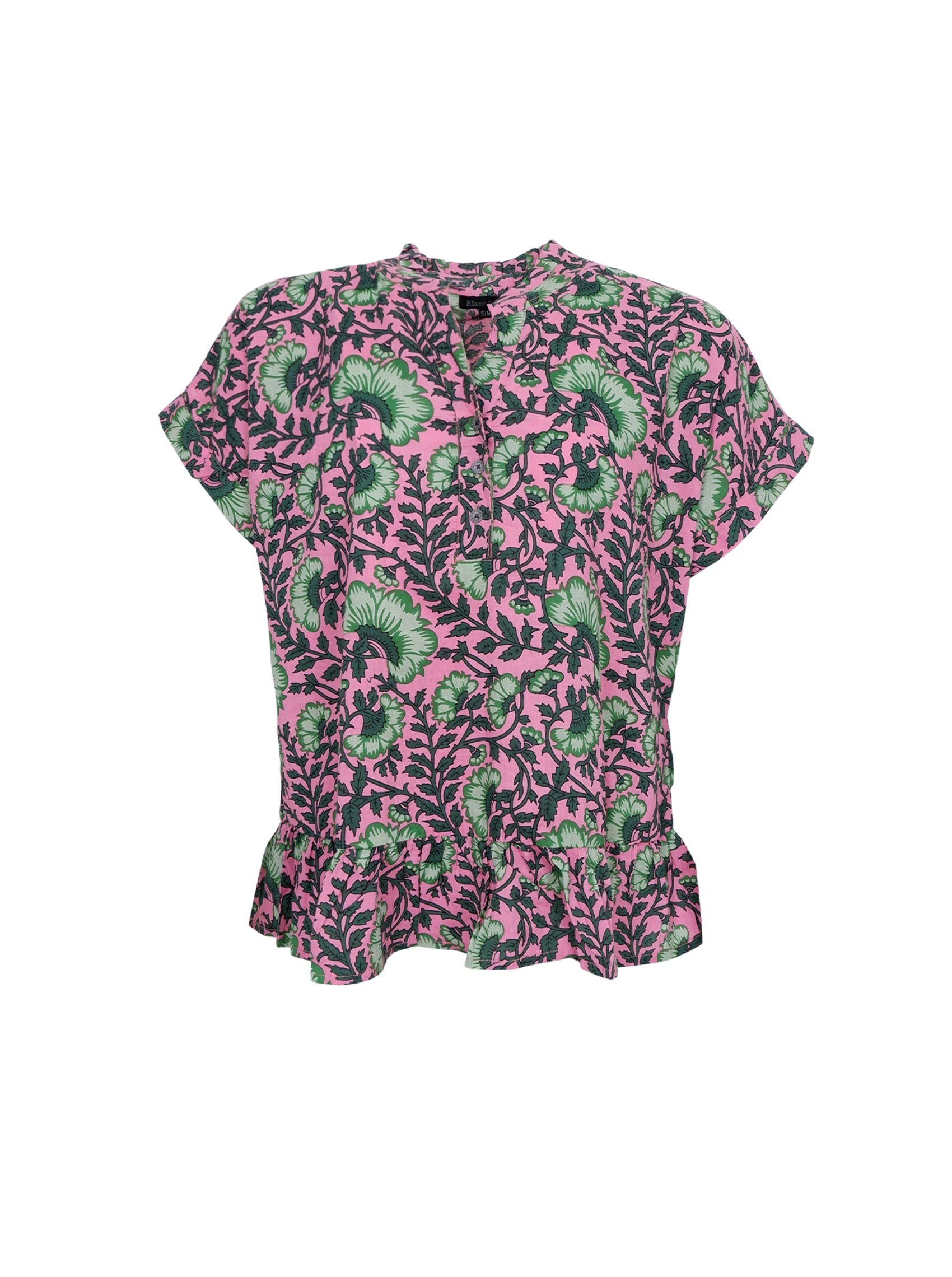 BCFLORA Ruffle s/s blouse - Pink Dahlia - Black Colour