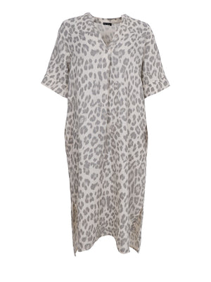 BCMELINA langes Leinenkleid - Natural Leo