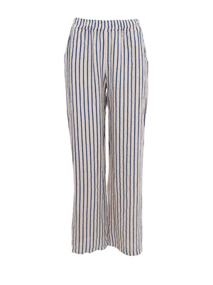 BCMELINA weite Leinenhose – Marineblau gestreift