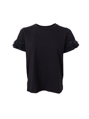 BCMAY T-Shirt mit Blumenaufnäher – Schwarz