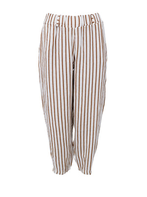 BCMELINA Leinenhose im Fassdesign – Kamelstreifen