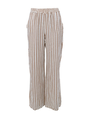 BCMELINA Leinenhose mit weitem Bein - Kamelstreifen