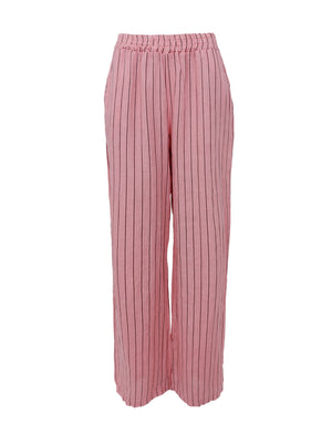 BCMELINA weite Leinenhose – Rose Stripe
