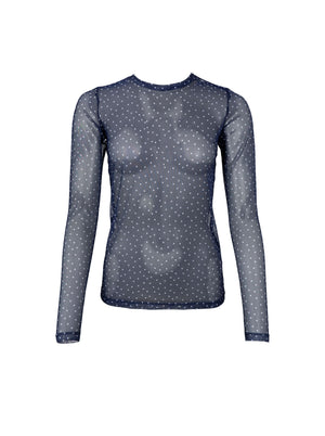 BCANNE Mesh-Bluse – Marineblau gepunktet
