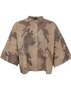 BCALLY lockeres Hemd – Braunes Camouflage