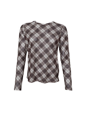 BCKAMMA Mesh-Bluse – Braunes Tartan