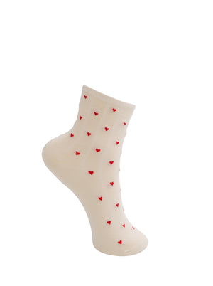BCALEA Herzsocke - Creme mit roten Herzen