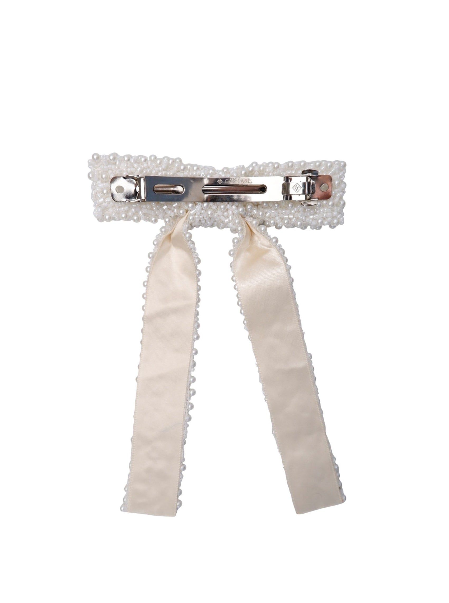 BCPEARL bow beaded barette - White - Black Colour