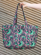 BCFLORA quilted tote bag - Pink Dahlia - Black Colour
