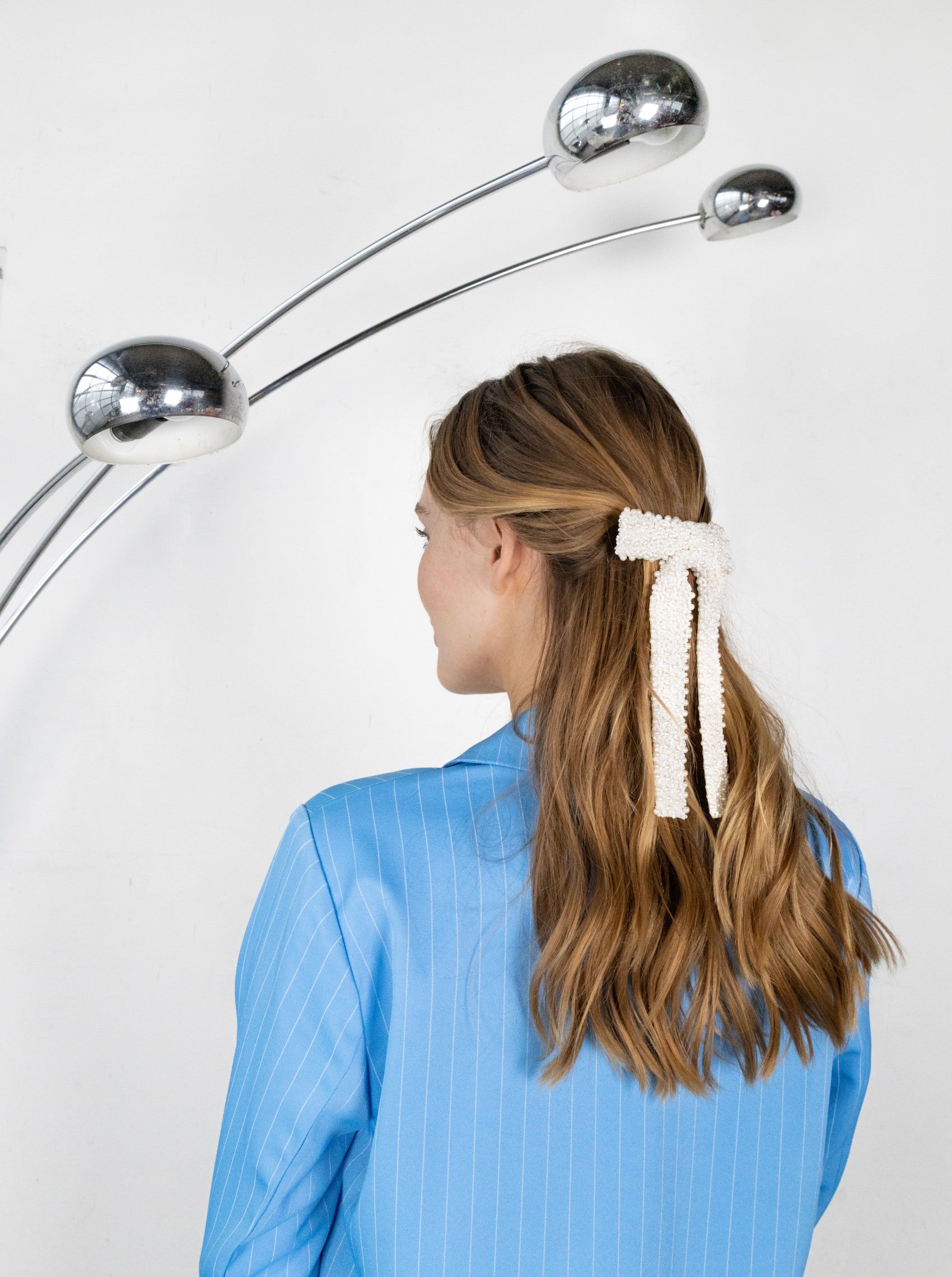 BCPEARL bow beaded barette - White - Black Colour