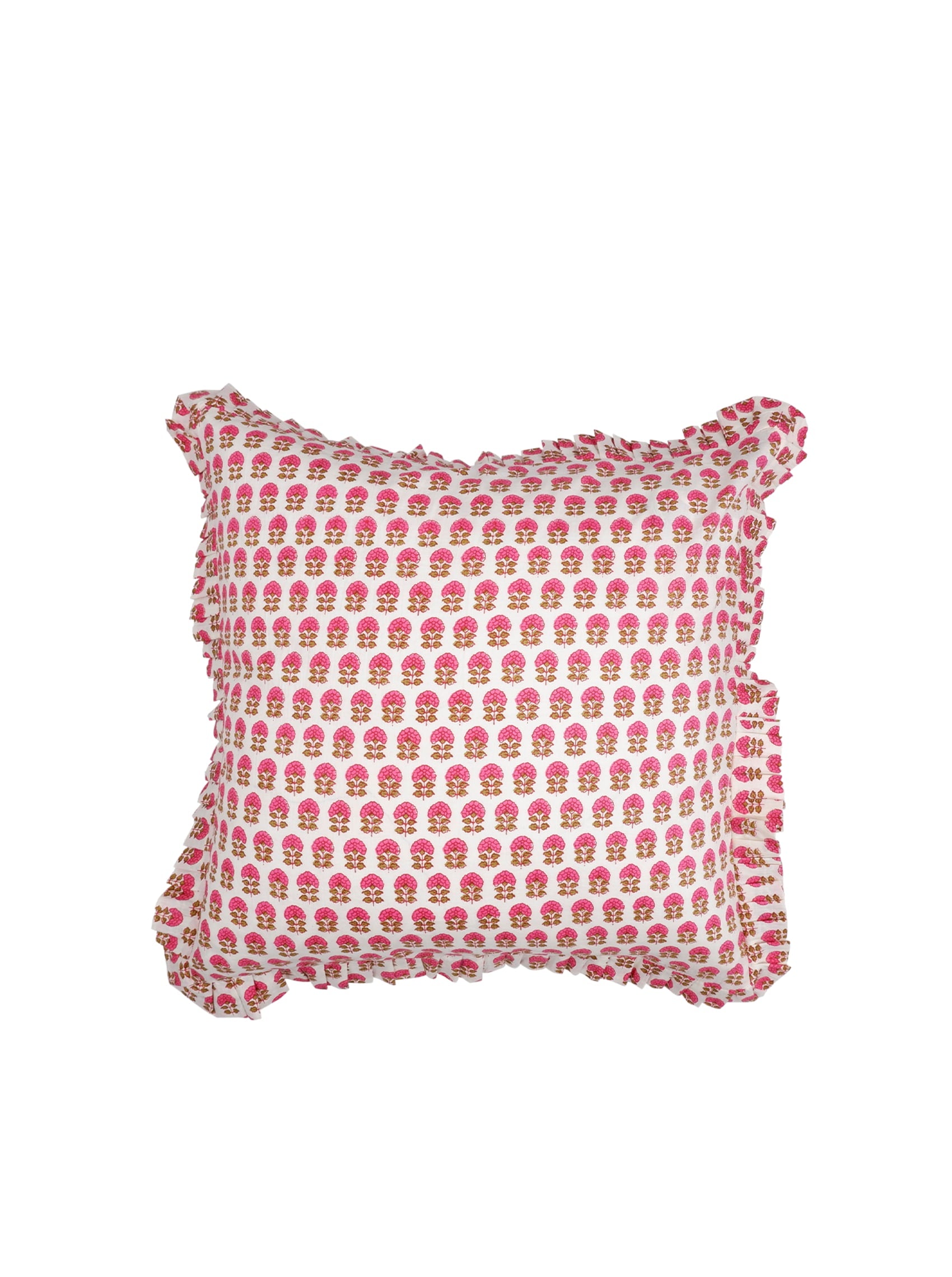 BCFLORA CUSHION COVER WITH FRILL - Bouquet Pink - Black Colour