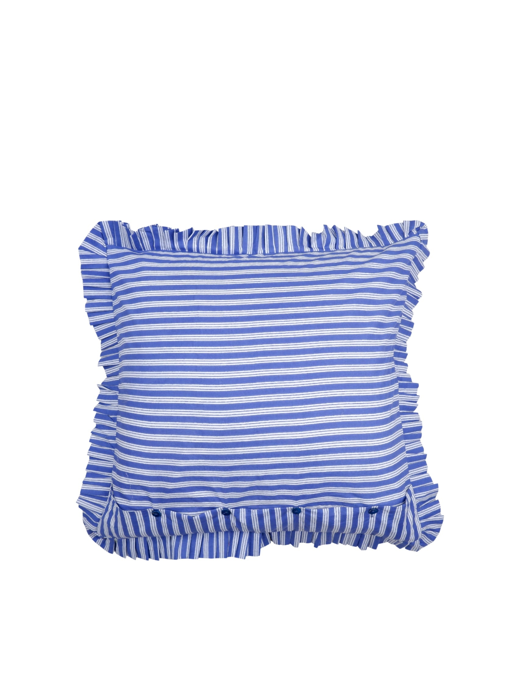 BCFLORA CUSHION COVER WITH FRILL - Blue Stripe - Black Colour