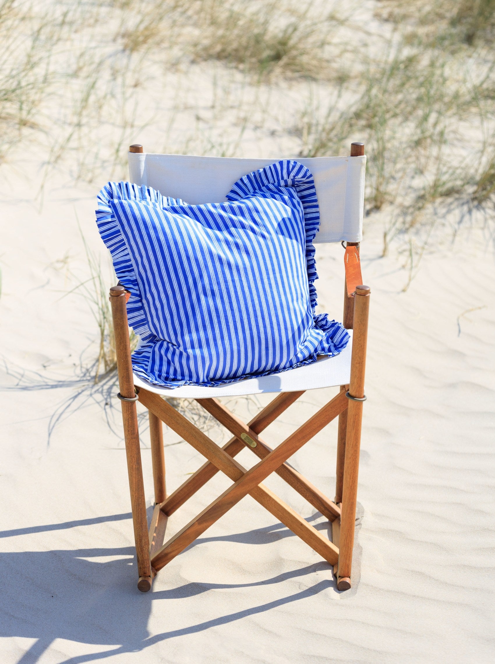 BCFLORA CUSHION COVER WITH FRILL - Blue Stripe - Black Colour