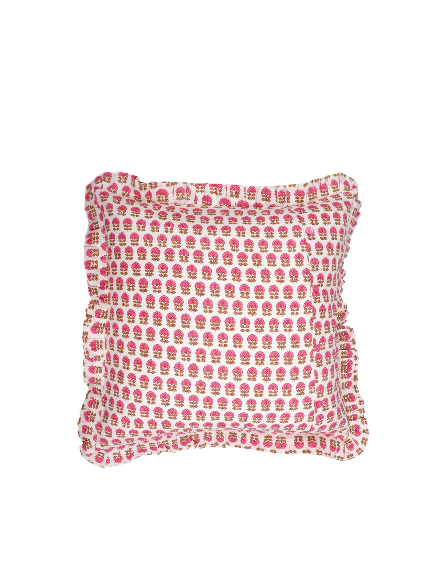 BCFLORA CUSHION COVER WITH FRILL - Bouquet Pink - Black Colour