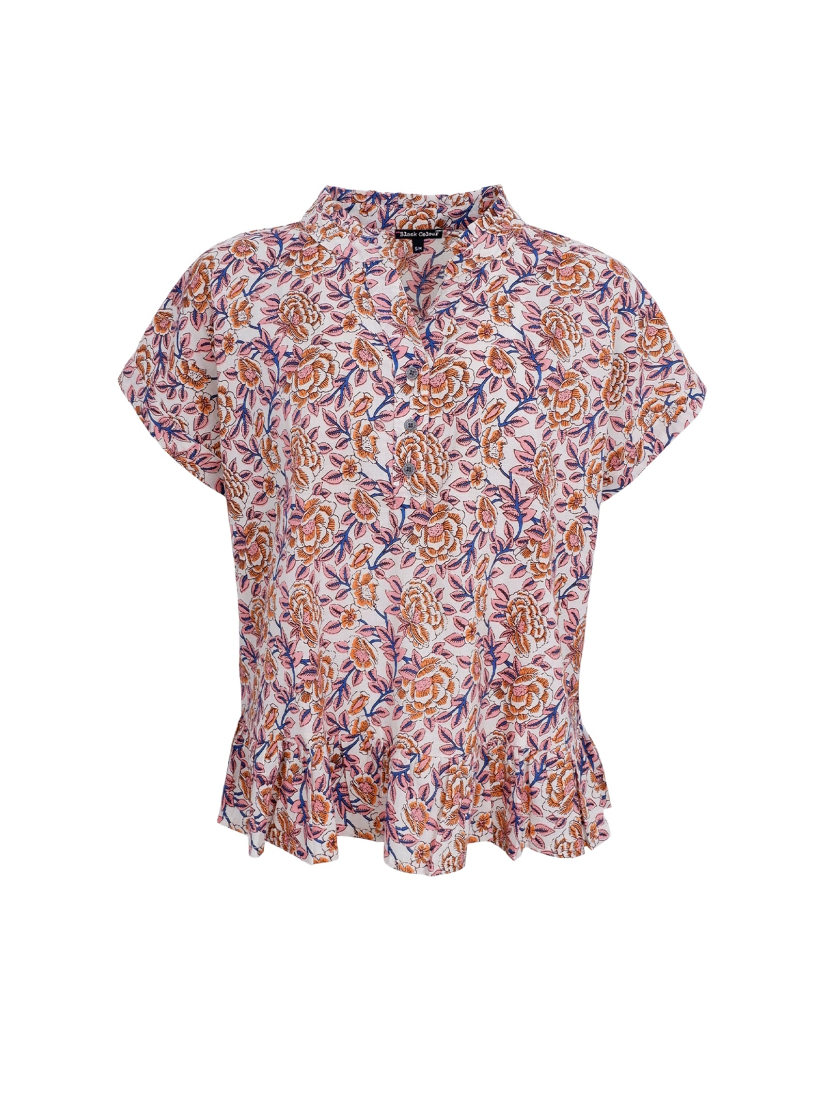 BCFLORA Ruffle s/s blouse - Fairy Flower - Black Colour