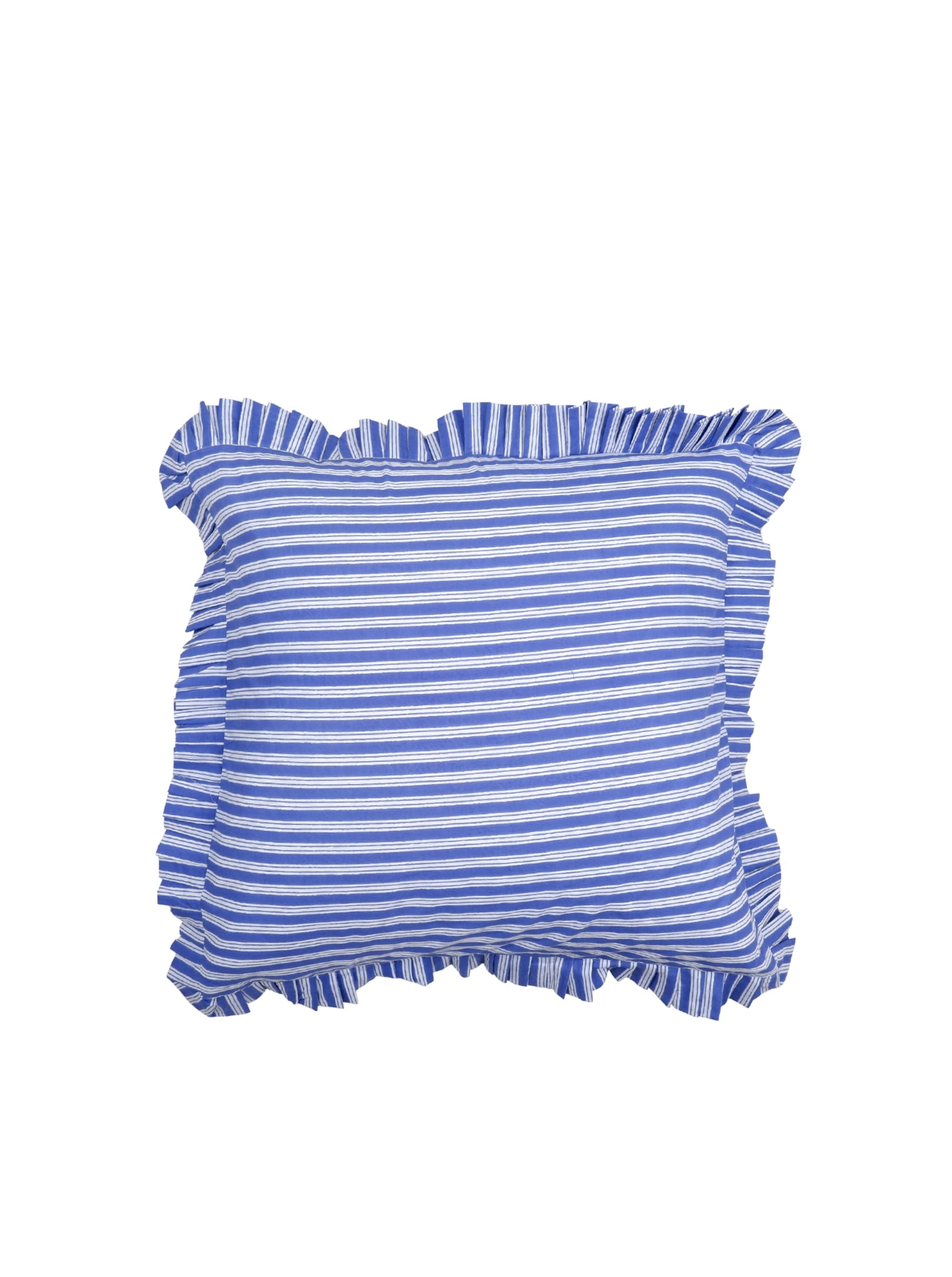 BCFLORA CUSHION COVER WITH FRILL - Blue Stripe - Black Colour
